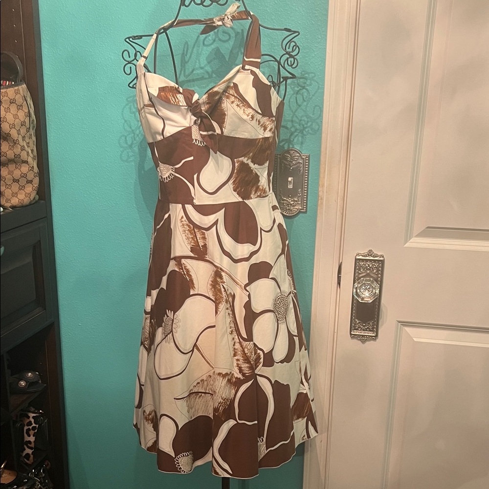 Trina Turk Brown and Cream Floral Midi Dress